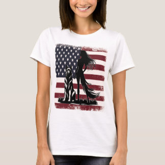 Camiseta Mulher Patriótica e Espírito German shepherd Unido
