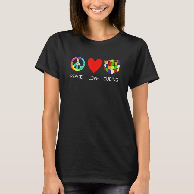 Camiseta Mulher: Paz Ama Cortar Velocidade Cubo Matemática  (Frente)