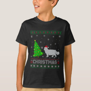 Camiseta Mulher Pérsica Cat Xmas Tree Lighting Fúcil Natal