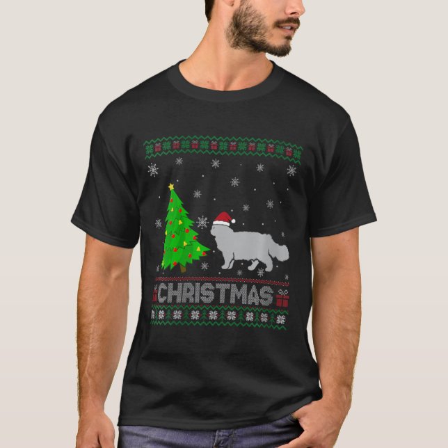 Camiseta Mulher Pérsica Cat Xmas Tree Lighting Fúcil Natal (Frente)