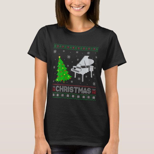 Camiseta Mulher Piano Xmas Tree Lighting Feia De Natal (Frente)