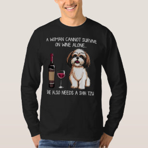 Camiseta Mulher Pode Sobreviver Sozinha Precisa De Shih Tzu