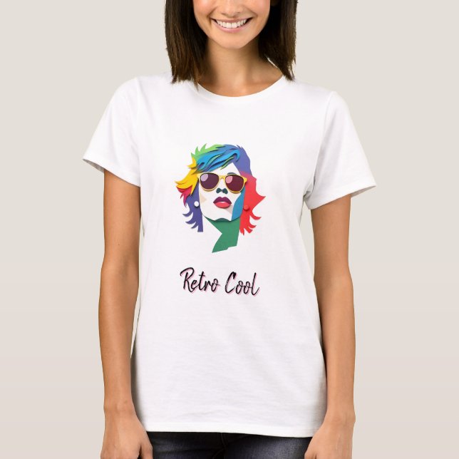 Camiseta Mulher-Pop de-arte vibrante com óculos de sol (Frente)