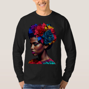 Camiseta Mulher Preta Abstrata Africana Linda Origami Rainh