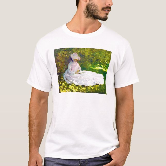 Camiseta Mulher que lê Claude Monet (Frente)