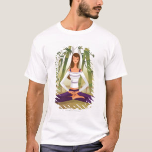 Camiseta Mulher que senta-se na posição de lótus,