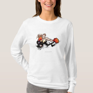 Camiseta Mulher que veste a luva de encaixotamento