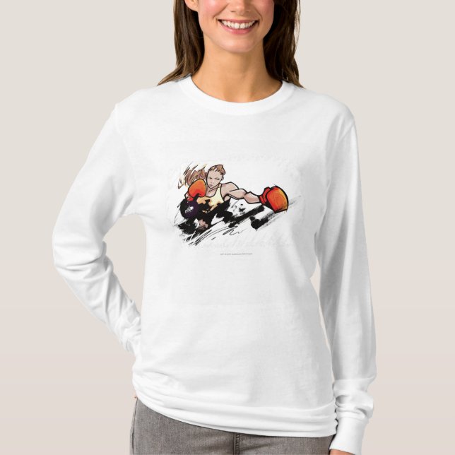 Camiseta Mulher que veste a luva de encaixotamento (Frente)