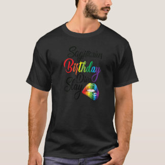 Camiseta Mulher Rainbow Lip Impressão Sagittarial Girl Aniv