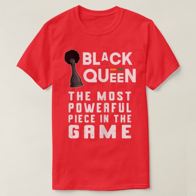 Camiseta Mulher Rainha Negra Chess Mais Poderosa Peça Afri (Frente do Design)