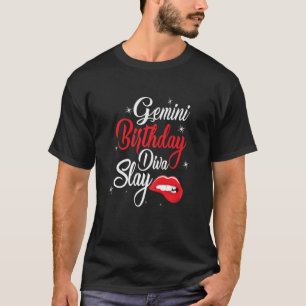Camiseta Mulher Red Lip Impressão Gemini Queen May June Gir