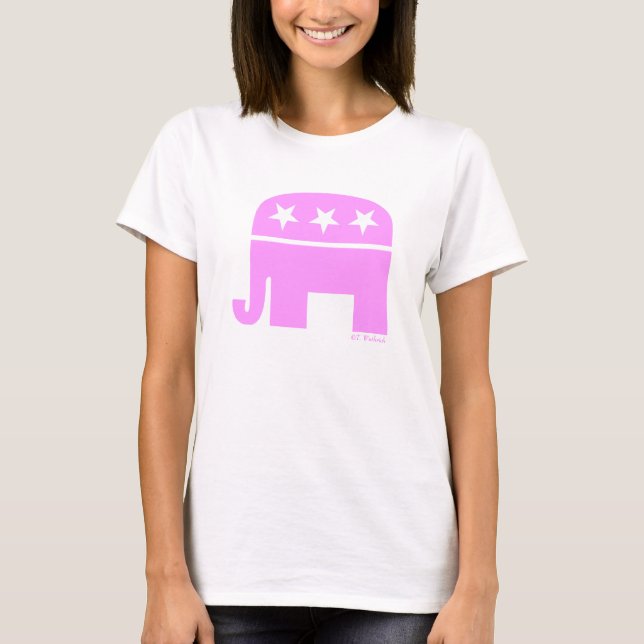 Camiseta Mulher Republicana Orgulhosa Elefante Rosa GOP (Frente)