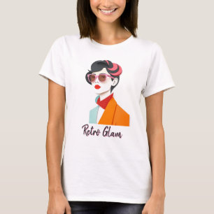 Camiseta Mulher Retro Elegante com Óculos de Sol Rosa