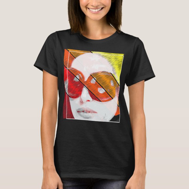 Camiseta Mulher Rodeada Com Óculos De Sol Estilo Estilo De  (Frente)