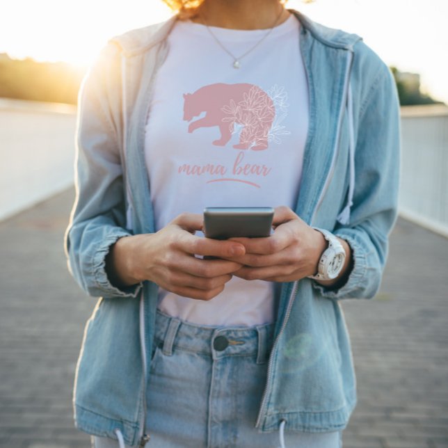 Camiseta Mulher rosa Bear Boho Família Floral (Criador carregado)