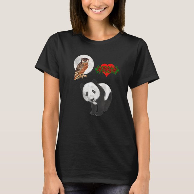 Camiseta Mulher Rosa de animais selvagens Panda Bear Owl (Frente)