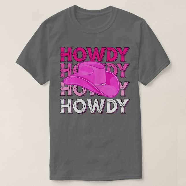 Camiseta Mulher Rosa Howdy Cowgirl Western Country Rodeo Aw (Frente do Design)