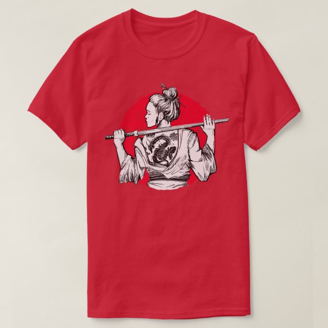 Camiseta Mulher Samurai Com Tatuagem De Trás Premium Japonê (Frente do Design)