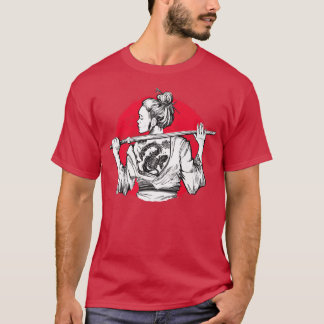 Camiseta Mulher Samurai Com Tatuagem De Trás Premium Japonê