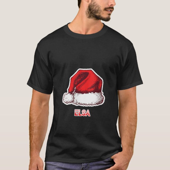 Camiseta Mulher Santa Claus Chapéu Elsa Nome de Natal V Pes (Frente)