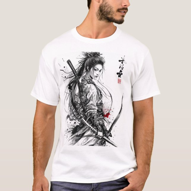 Camiseta Mulher sem rosto Samurai Warrior com Katana T-Shir (Frente)
