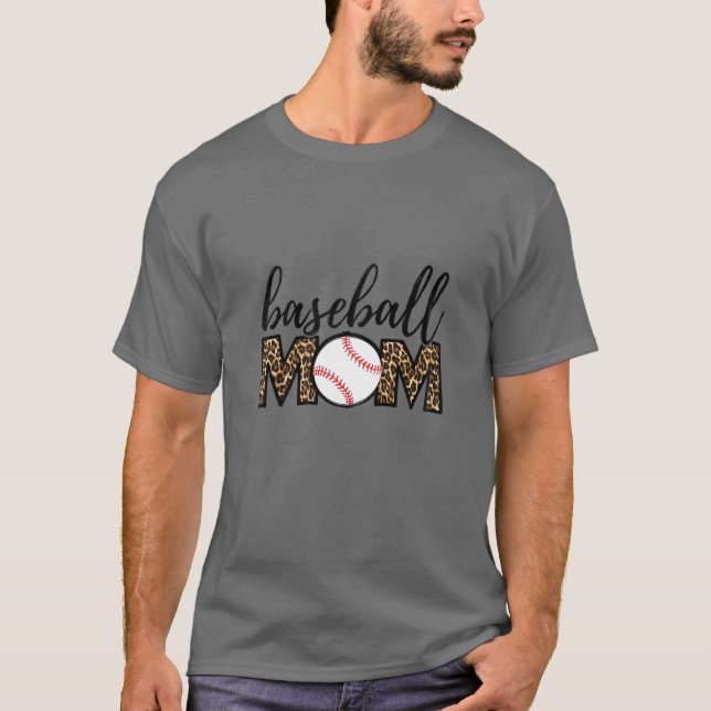 Camiseta Mulher Softball Baseball Mãe de Tee Leopardo Mãe (Frente)