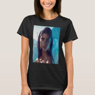 Camiseta Mulher Sonhadora Oceano Azul Dourado Olhos