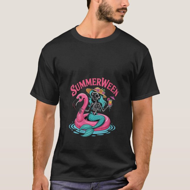 Camiseta Mulher Summerberry Skeleton Sereia Flutuando em Fl (Frente)