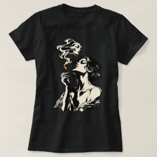 Camiseta Mulher Surrealista com Fósforo e Fumaça Arte Retro
