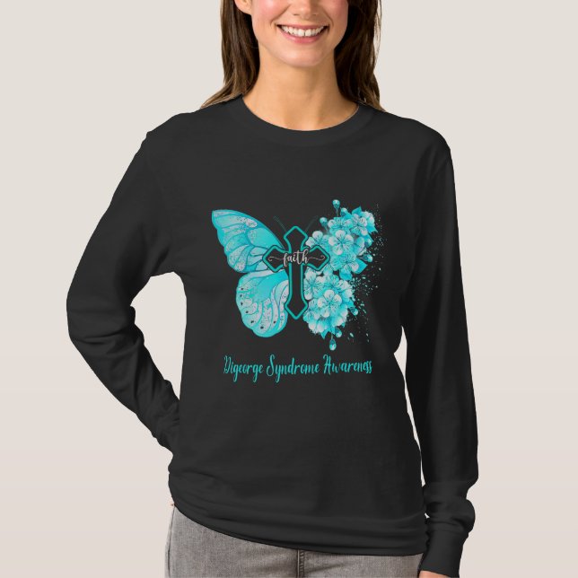 Camiseta Mulher Teal Butterfly Faith Digeorge Síndrome de A (Frente)