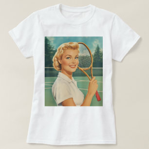 Camiseta Mulher Tênis da Ilustração da Revista dos anos 50