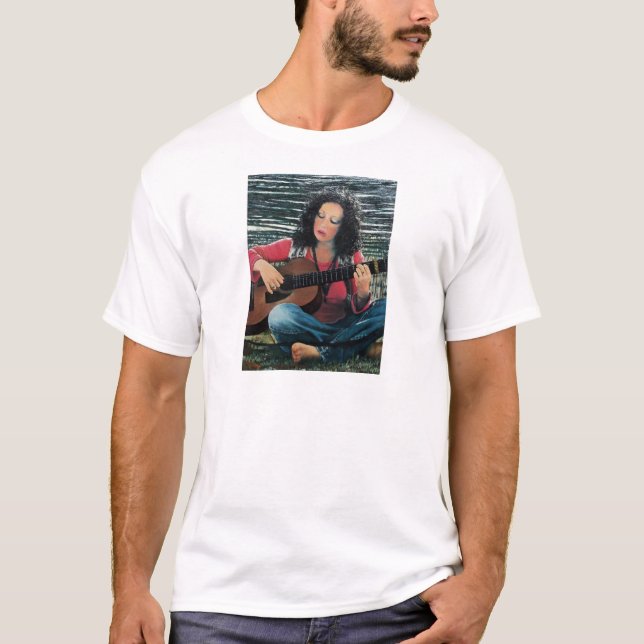 Camiseta Mulher Tocando Música Com Violão Acústico (Frente)