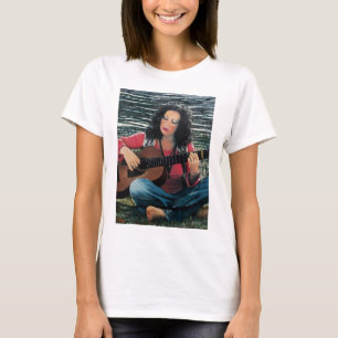 Camiseta Mulher Tocando Música Com Violão Acústico