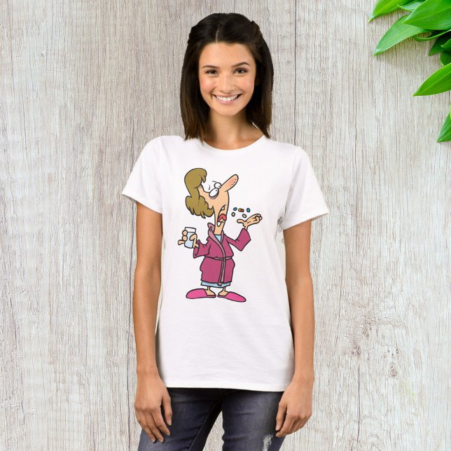 Camiseta Mulher Tomando Pílulas (Criador carregado)