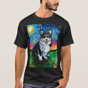Camiseta Mulher Tricolor Pembroke Welsh Corgi Starry Night