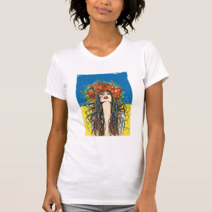 CAMISETA MULHER UCRANIANA COM BANDEIRA AZUL E AMARELA