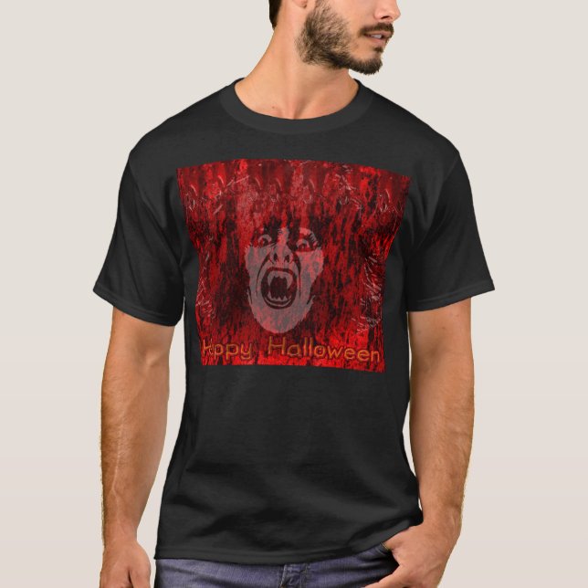 Camiseta Mulher-Vampira Assustada no Sangue (Frente)