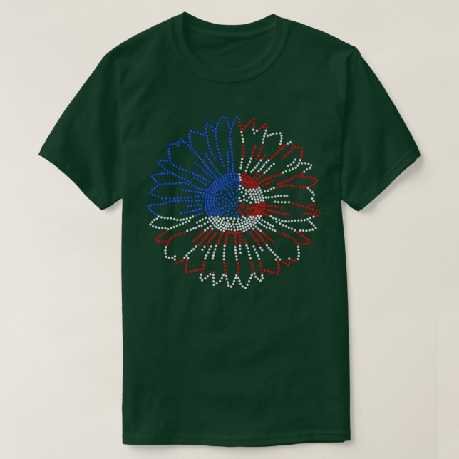 Camiseta Mulher Vermelha Branca Azul Girassol Rinotraqueíte (Frente do Design)