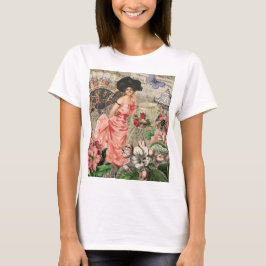 Camiseta Mulher Victoriana Café Clássica Rosa