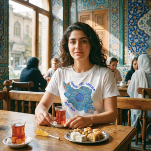 Camiseta Mulher Vida Liberdade Azul Persa Minakari