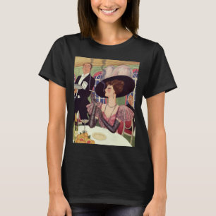 Camiseta Mulher Vintage Fumando Cigarro e Bebendo Champanhe