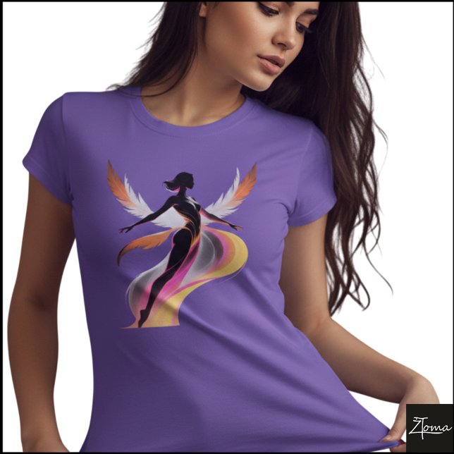 Camiseta Mulher Voadora Abstrata Silhueta Neon Fluido (Sample design. Several style are available to choose from, with the option to add a name & color.
)