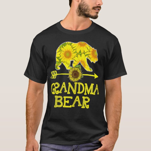 Camiseta Mulher Vovó Urso Girassol Mãe Mãe Pai Família (Frente)