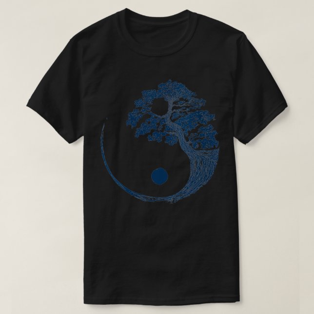 Camiseta Mulher Yin Yang Blue Bonsai Tree Japonês Budista (Frente do Design)
