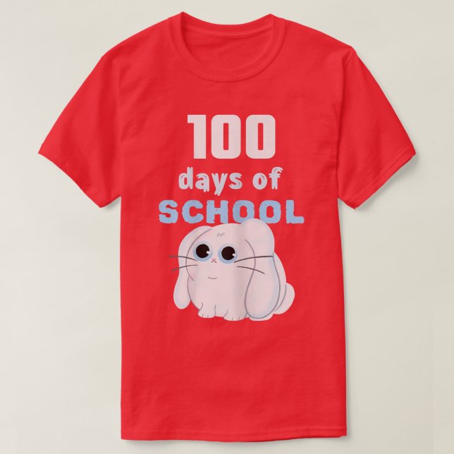 Camiseta Mulheres 100 dias de Professora Ensino Cute Bunny  (Frente do Design)