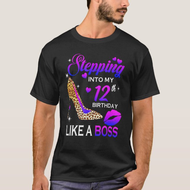 Camiseta Mulheres 12 de Aniversário Passando Para 12 Leopar (Frente)