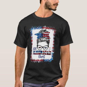Camiseta Mulheres 4 De Julho Tia Americana Messy Bun Patrio