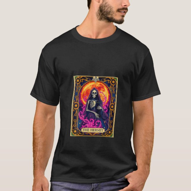 Camiseta Mulheres A Placa De Tarô De Esqueleto Hermit Com C (Frente)