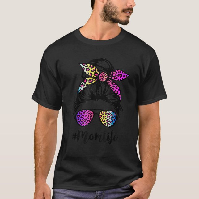 Camiseta Mulheres A vida da mãe com Rainbow Leopard Messy B (Frente)