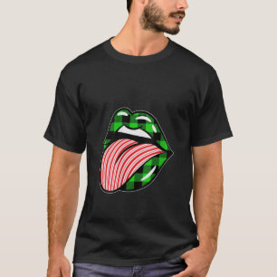 Camiseta Mulheres A Xadrez Verde Doces Cane Lábios Co